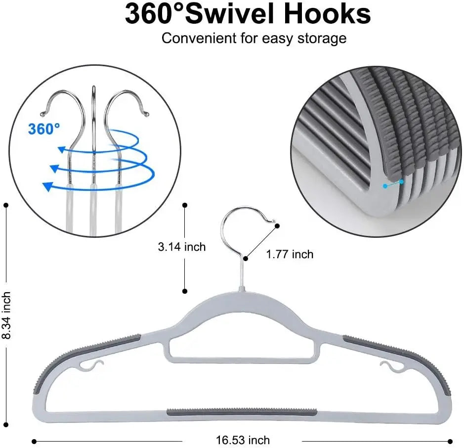 Space-Saving Non-Slip Slim Clothes Hangers | 360° Swivel Hook