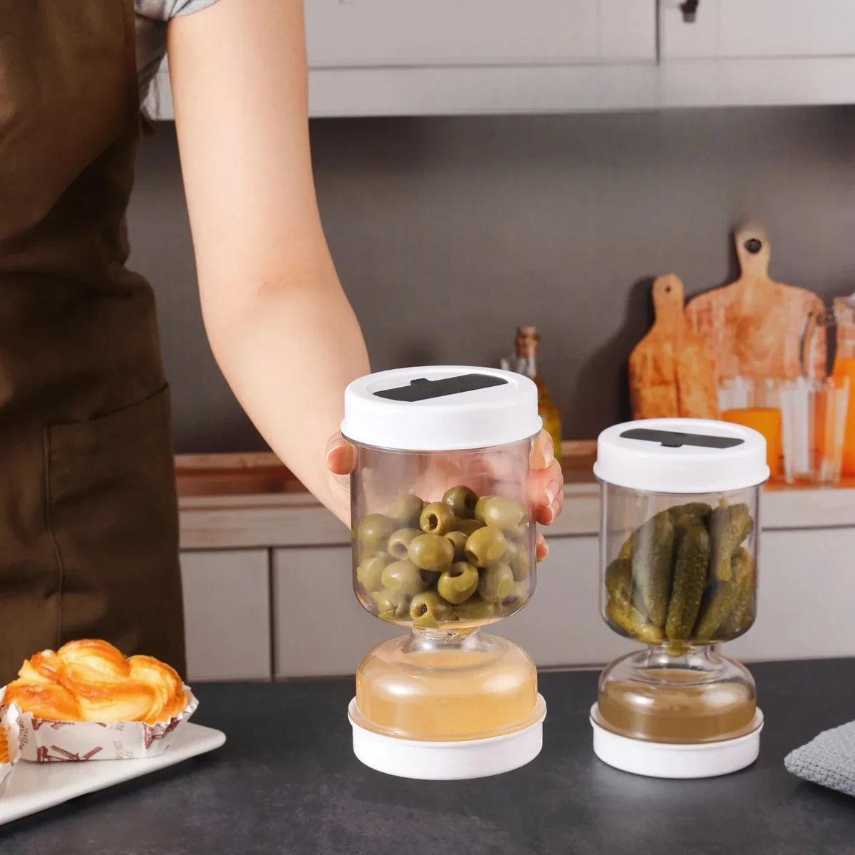 Kimchi & Pickle Strainer Jar – Dry Wet Separation Storage