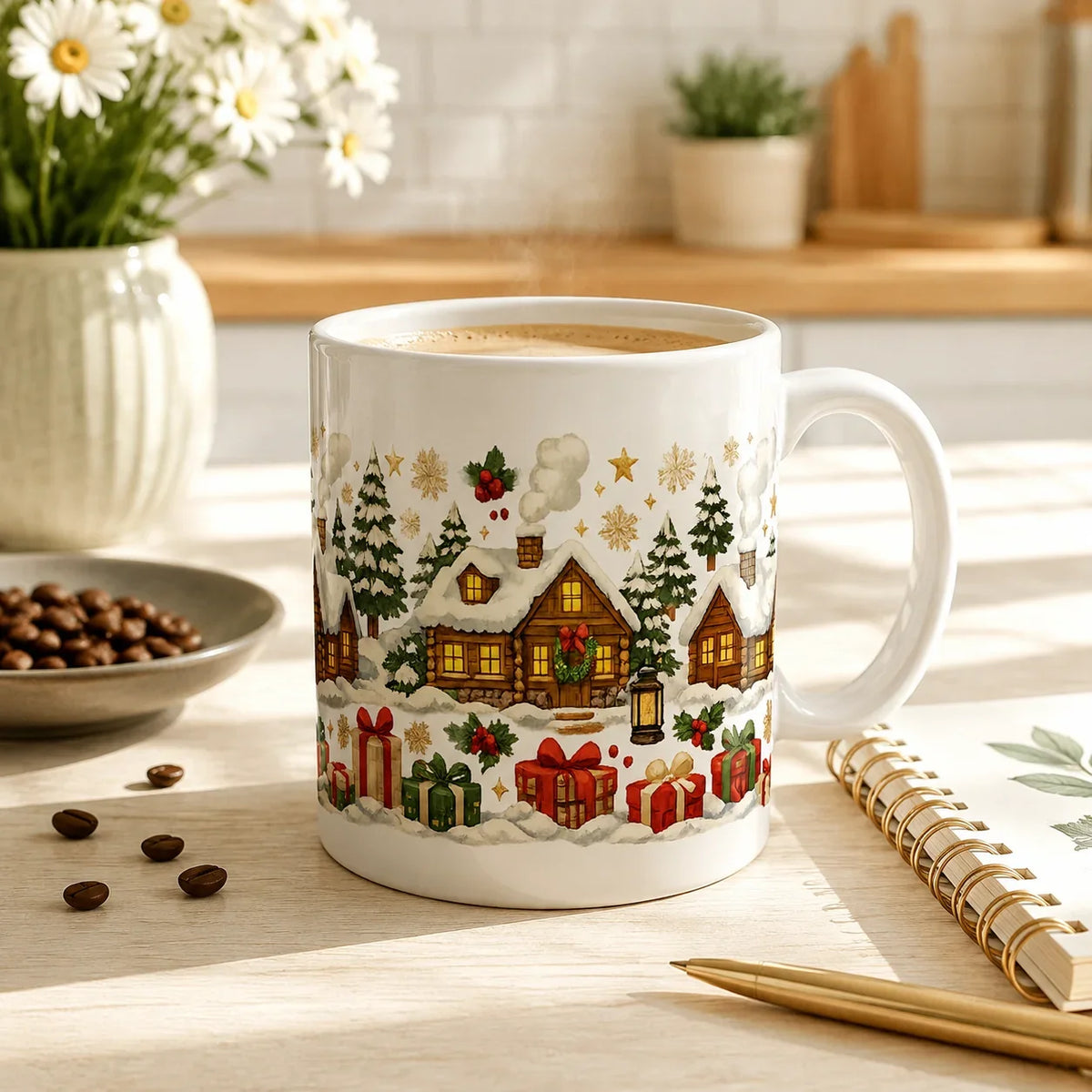 Christmas UV DTF Transfer Sticker | Snowy Cabin Cup Wrap Decal