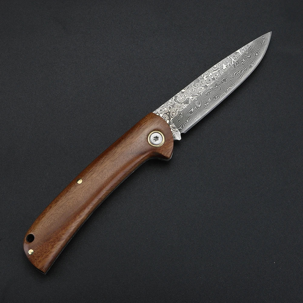 XUAN FENG Damascus Folding Knife – D2 Carbon Steel, 58–61 HRC