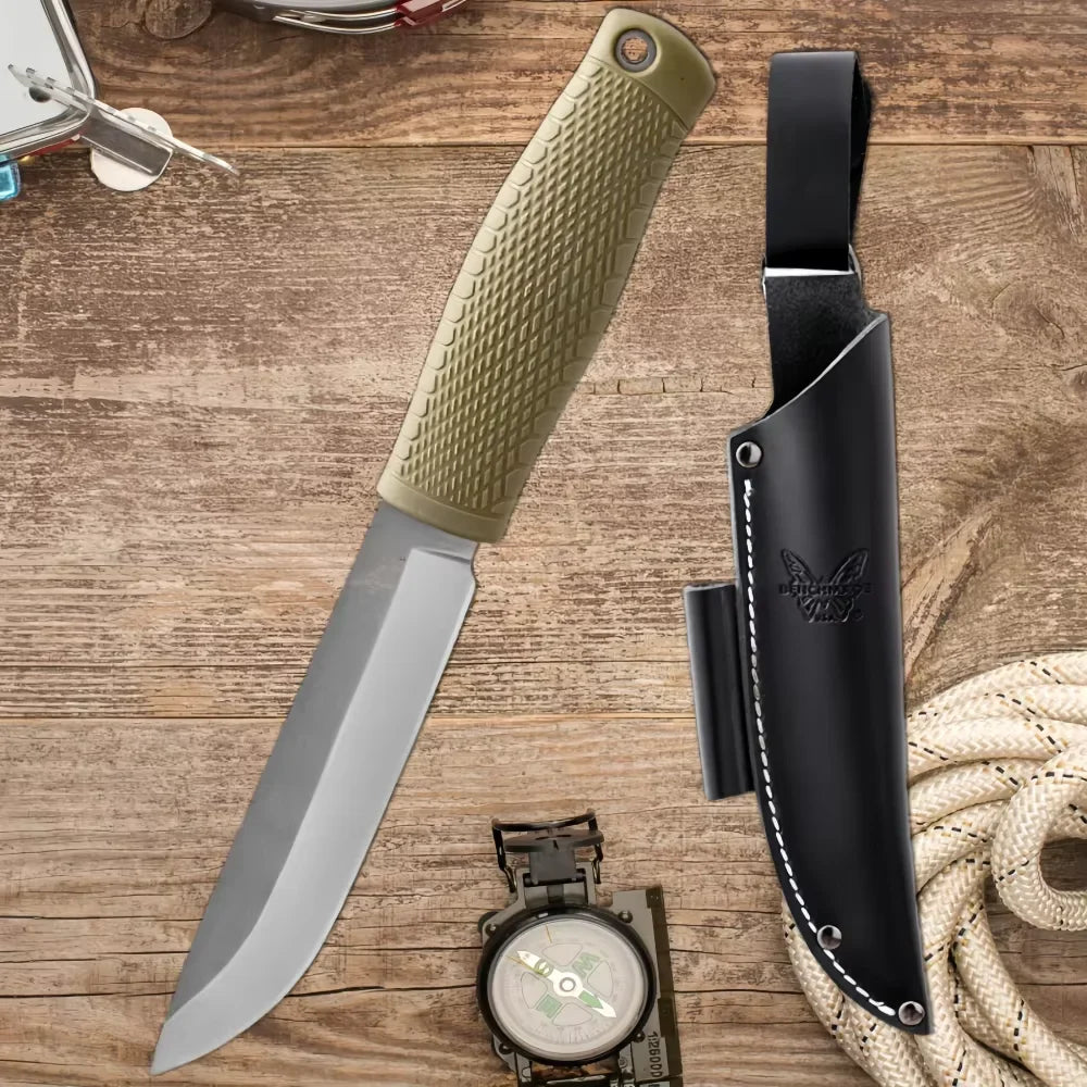 Outdoor Camping Fixed Blade Knife – D2 Steel & Leather Sheath