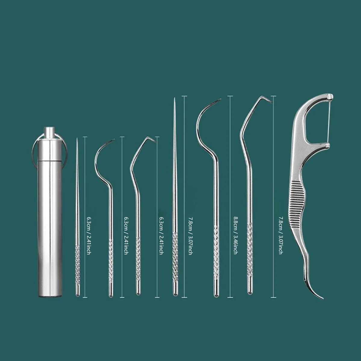 7-Piece Reusable Metal Toothpick Set | Portable Oral Cleaning Kit