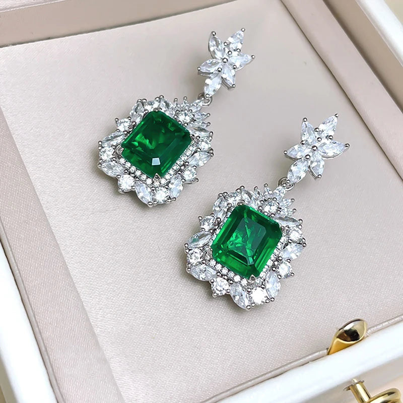 Huitan Green Cubic Zirconia Flower Dangle Earrings | Women