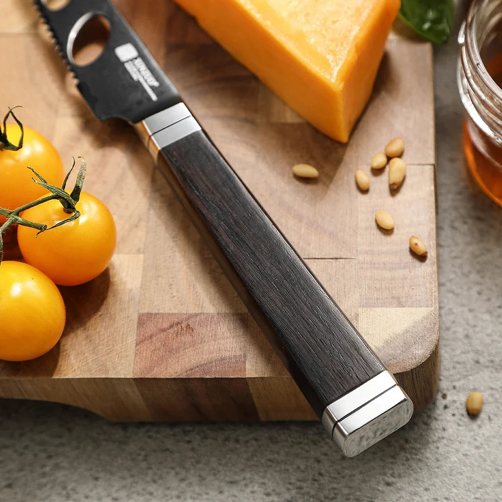 XINZUO Damascus Steel Cheese Knife 5.12" – Ebony & G10 Handle