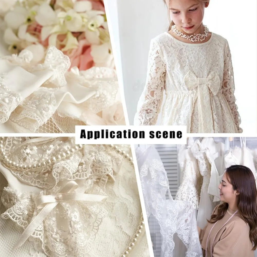 7 Yards Pearl Flower Ruffled Lace Ribbon Trim – White DIY