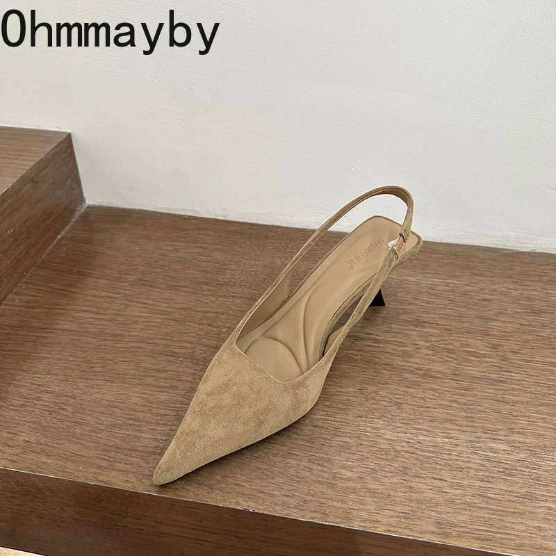 Women's Pointed Toe High Heel Slip-On Slingback Sandals