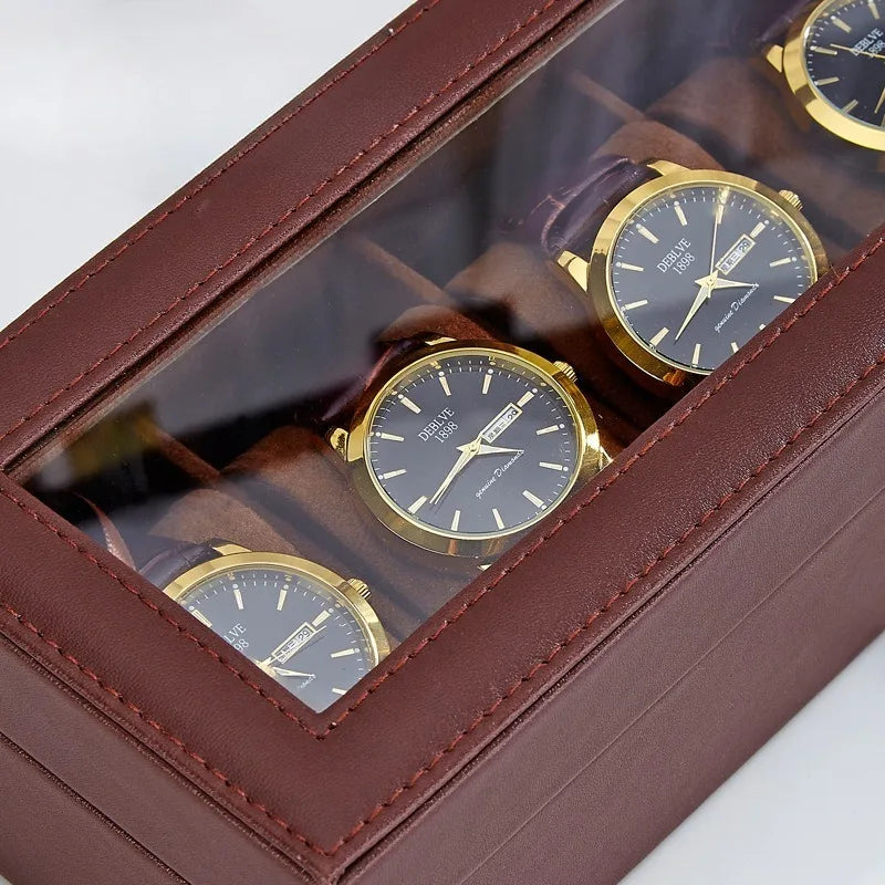 6 Grids PU Leather Watch Box Luxury Storage Display Case Wristwatch