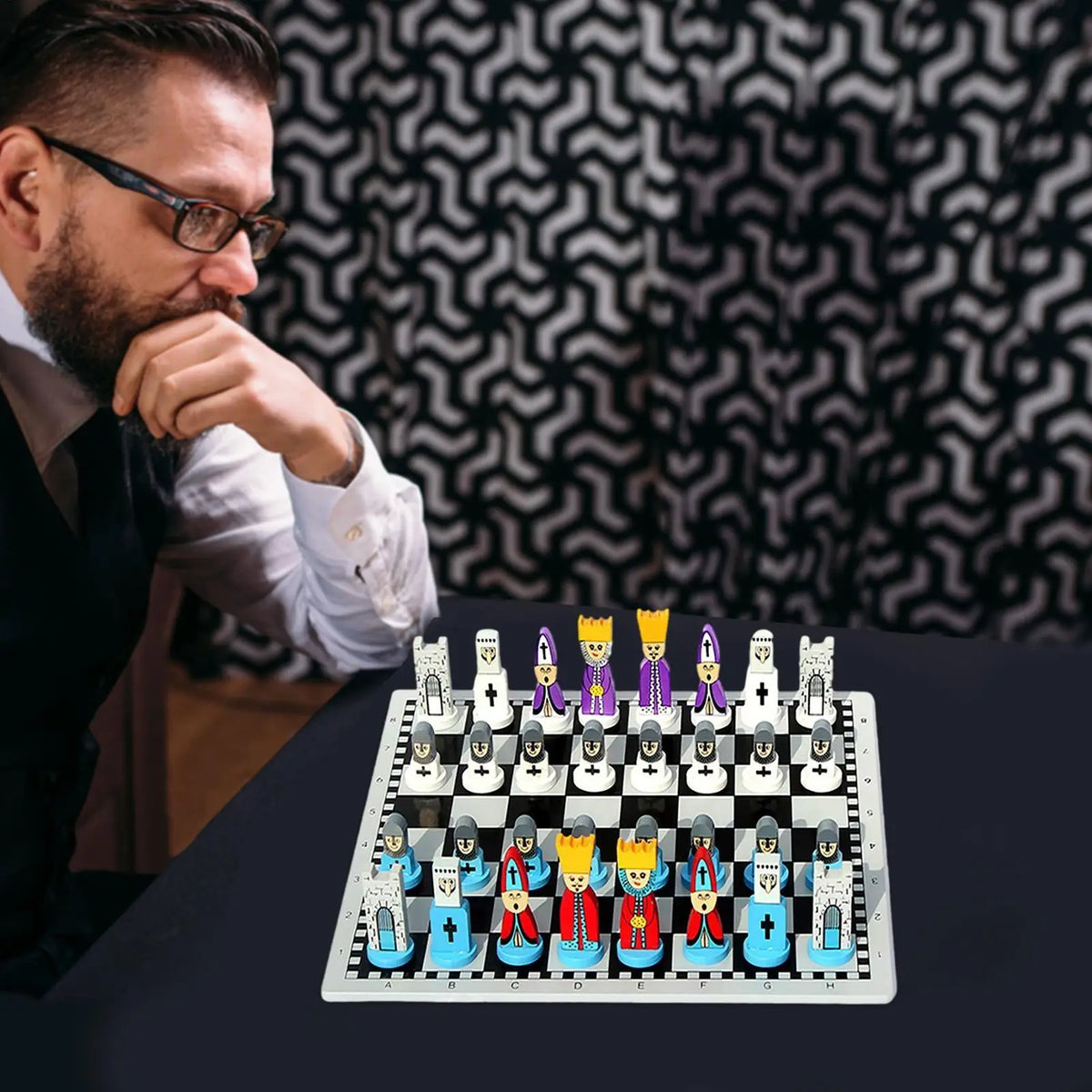 Portable Wooden Chess Set – Cartoon Pieces & Travel Board Game
