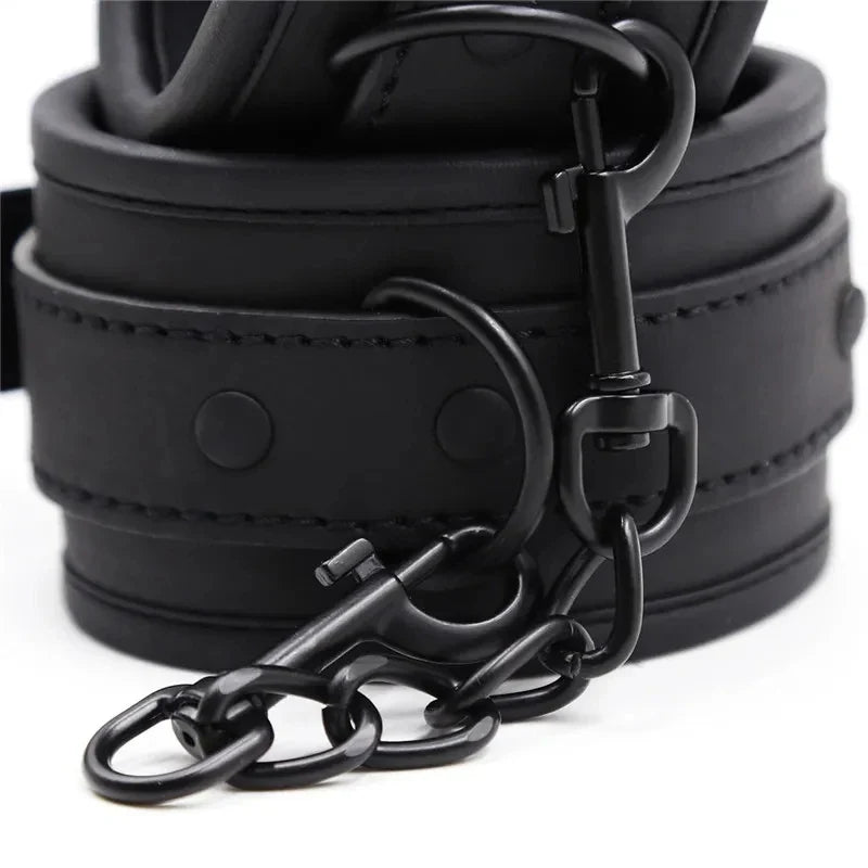 SM Binding Black Leather Sponge Edging Sex Handcuffs Adult Flirting