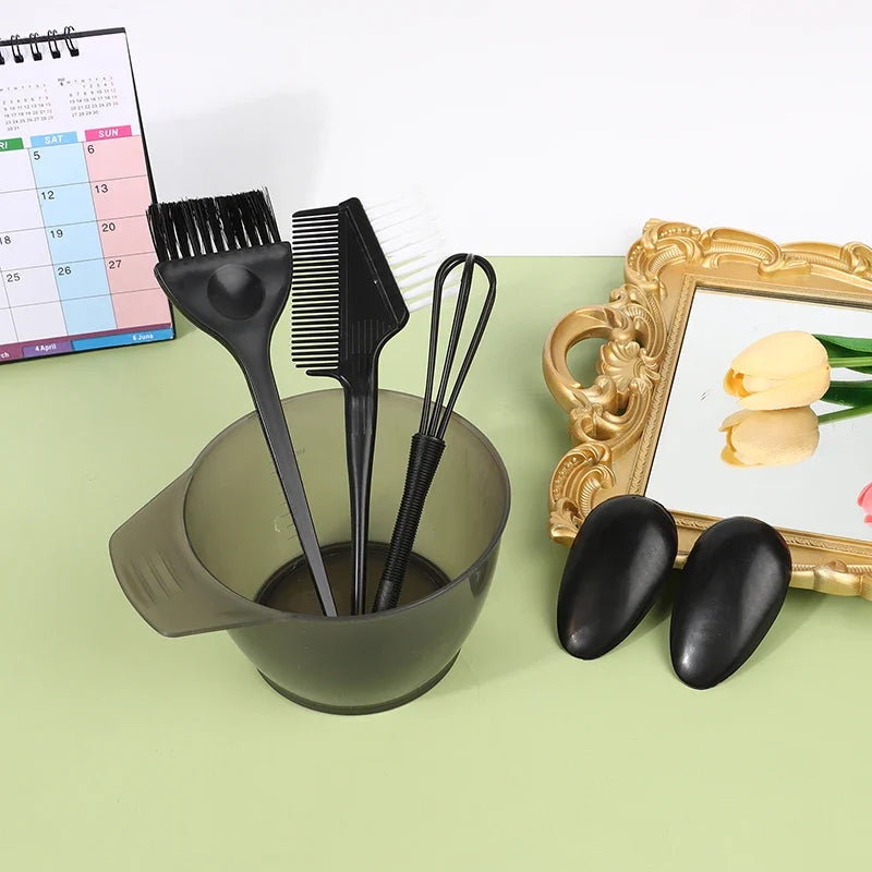 Hair Dye Brush & Bowl Set with Ear Caps & Mixing Rod – 6 Pc