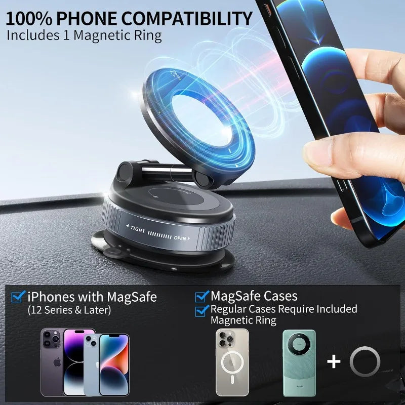 MagSafe Car Phone Mount – 360° Rotation Vacuum Suction Cup