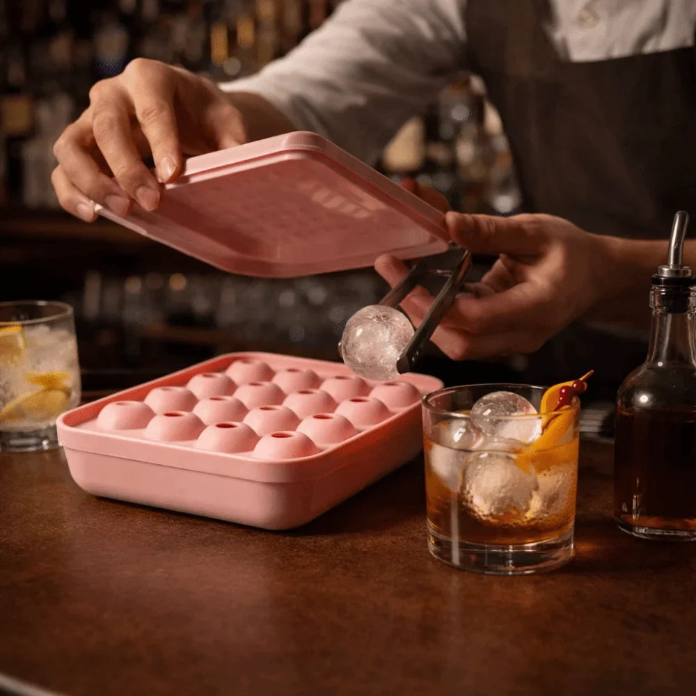16-Cavity Food-Grade Ice Cube Ball Mold with Lid | Non-Stick