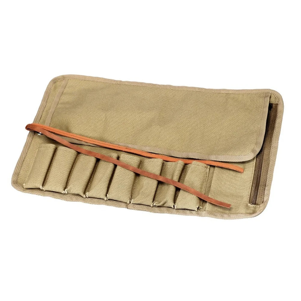 8-Compartment Roll-Up Tool Bag – Canvas Organizer Pouch