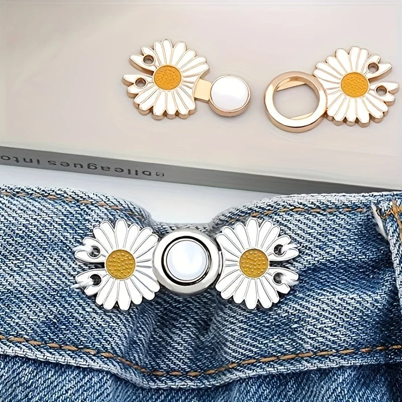 Detachable Pant Waist Tightener Pearl Flower No Sew Buckles Loose