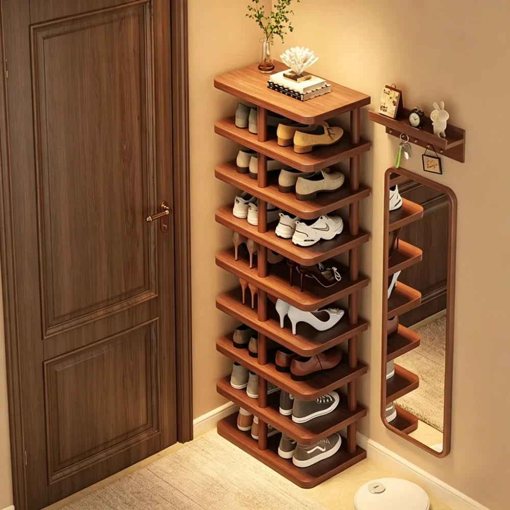 Multi-Tier Bamboo Shoe Rack – Narrow Entryway Floor Organizer