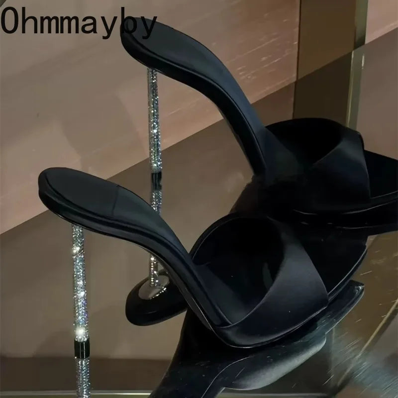 Women's Sparkling High Heel Mules – Pointed Toe Dress Slides
