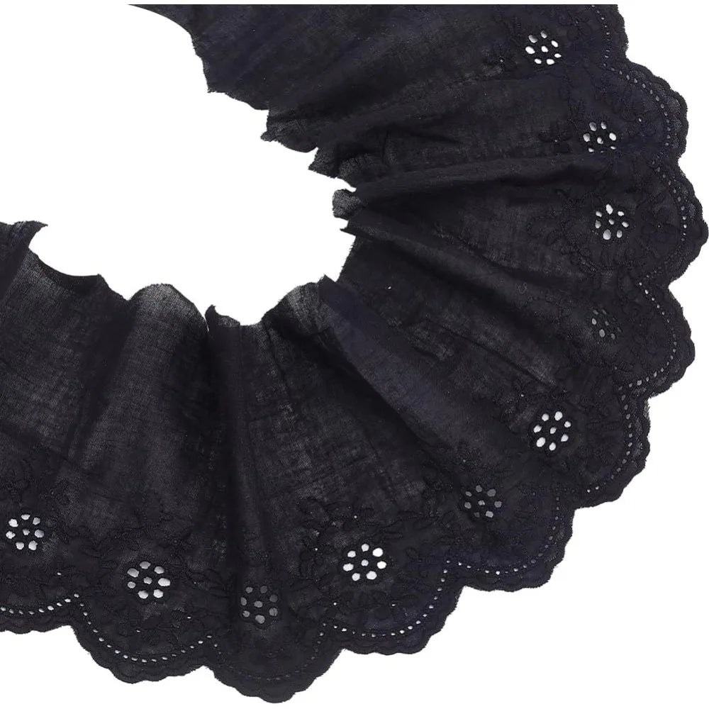 Black Cotton Eyelet Lace Trim – 5 Yards Floral Ribbon 6¼"