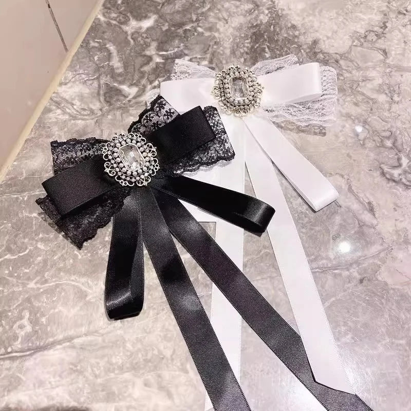 Cloth Art Bow Tie Rhinestone Bowknot Brooch for Women