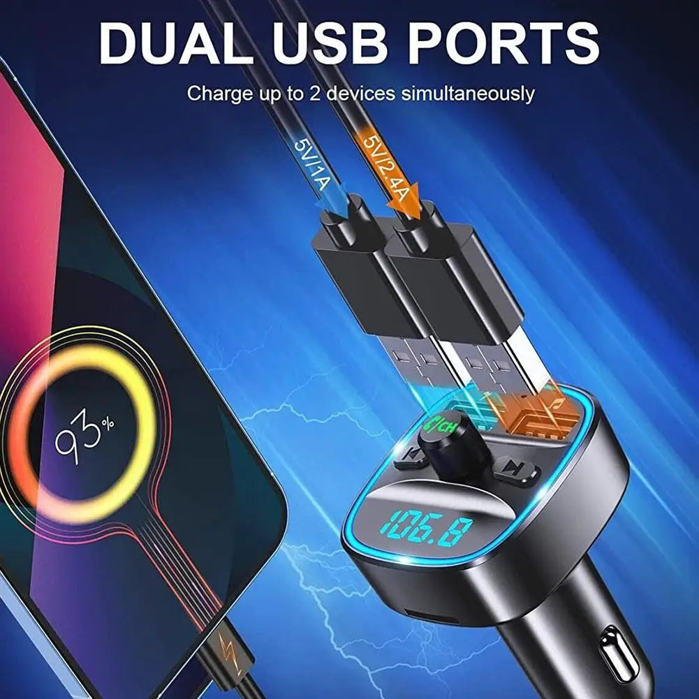 Bluetooth 5 0 Dual USB Port Charging Hands-free Calling Blue LED