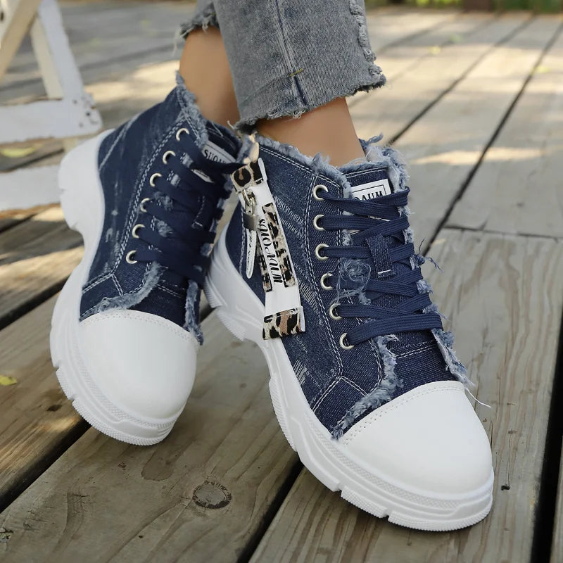 UXST Women's Canvas High-Top Sneakers | Thick Sole Casual Shoe
