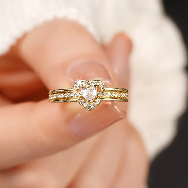 Huitan Heart Cubic Zirconia Wedding Band Ring for Women