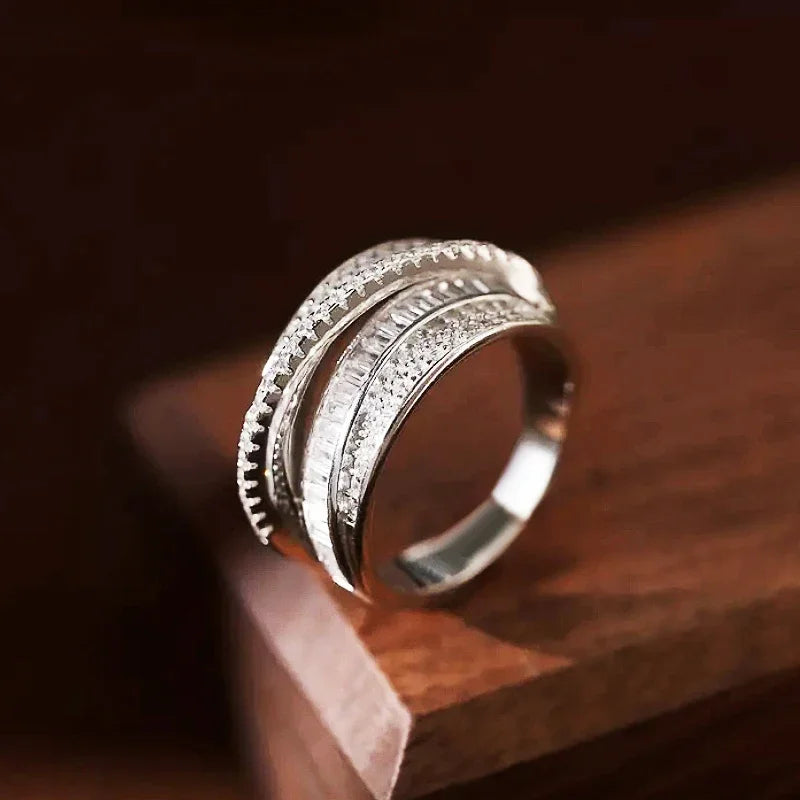 Huitan Iced Out CZ Cross Wedding Ring for Women | Luxury Band