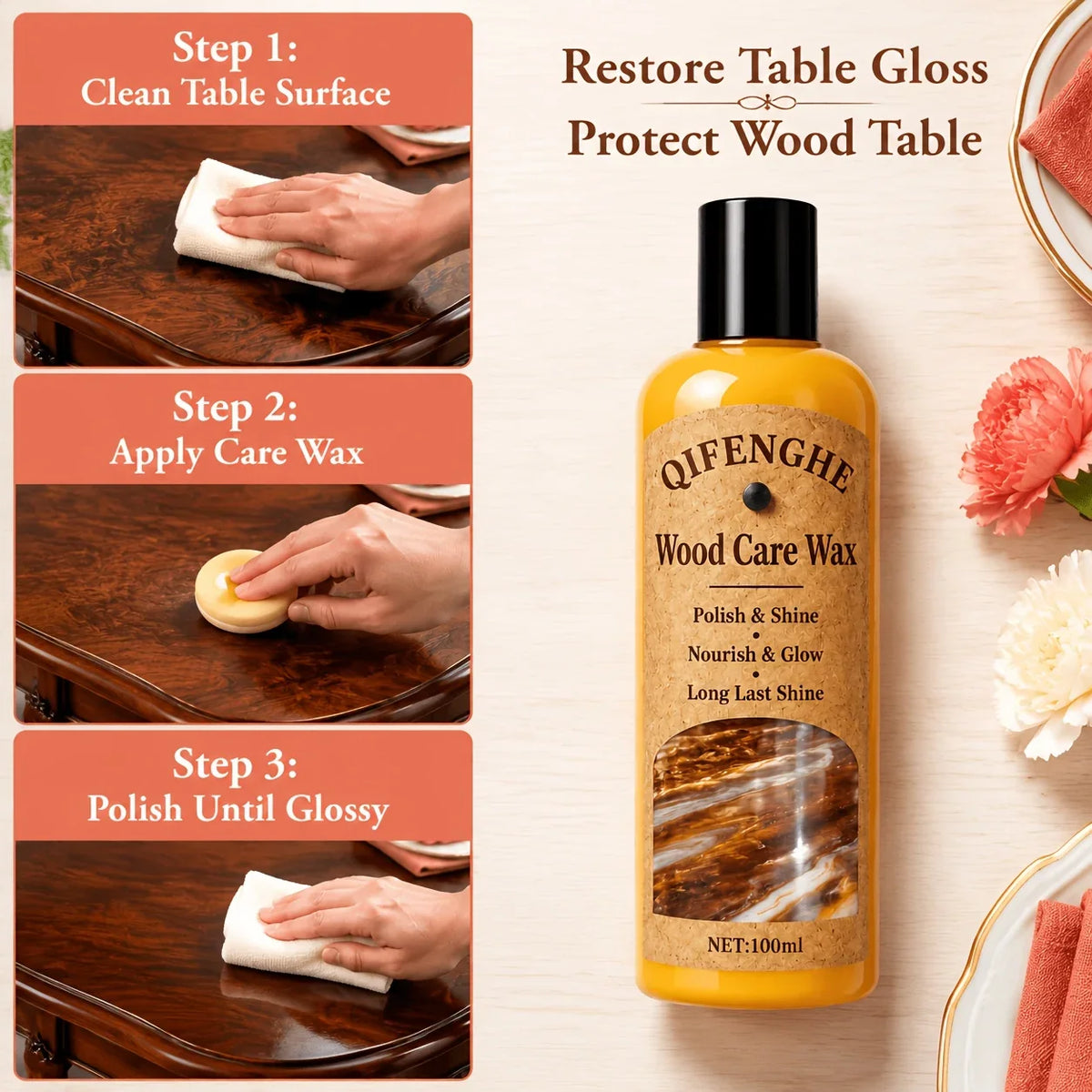 Wood Polish Wax with Coconut Oil – Shine & Water Protection