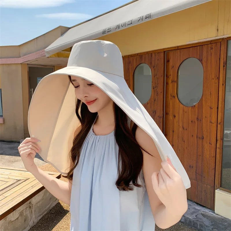 Women's Wide Brim Sun Hat – UV Face Cover & Neck Flap