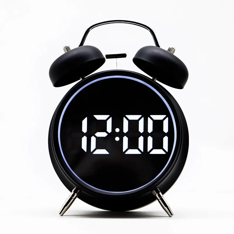 Dual Bell Digital Alarm Clock – LED Display, Metal, Kids & Adults