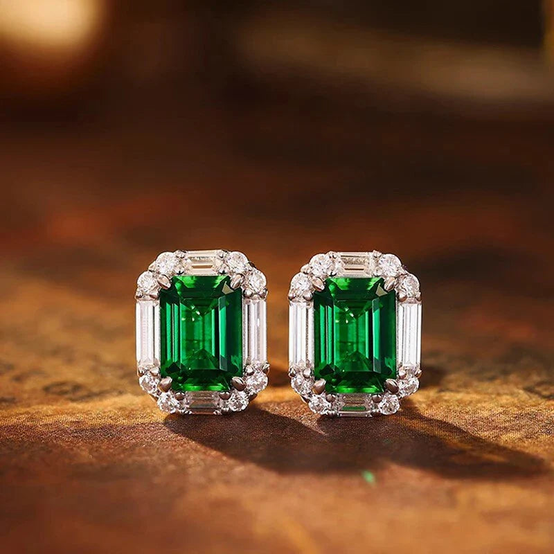 Huitan Green Cubic Zirconia Stud Earrings | Geometric Fashion