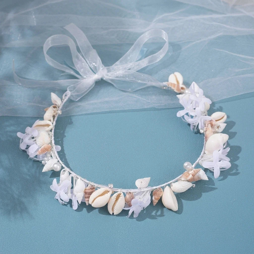 Handmade Shell Flower Hairband | Bridal Seashell Headpiece