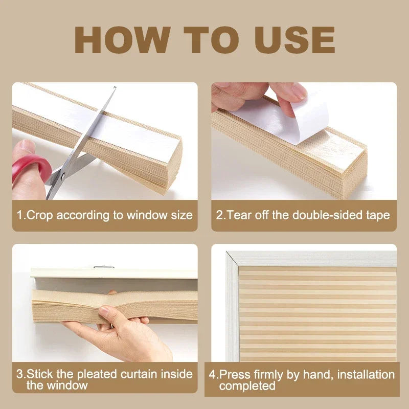 Self-Adhesive Pleated Blinds | Half Blackout Window Shades