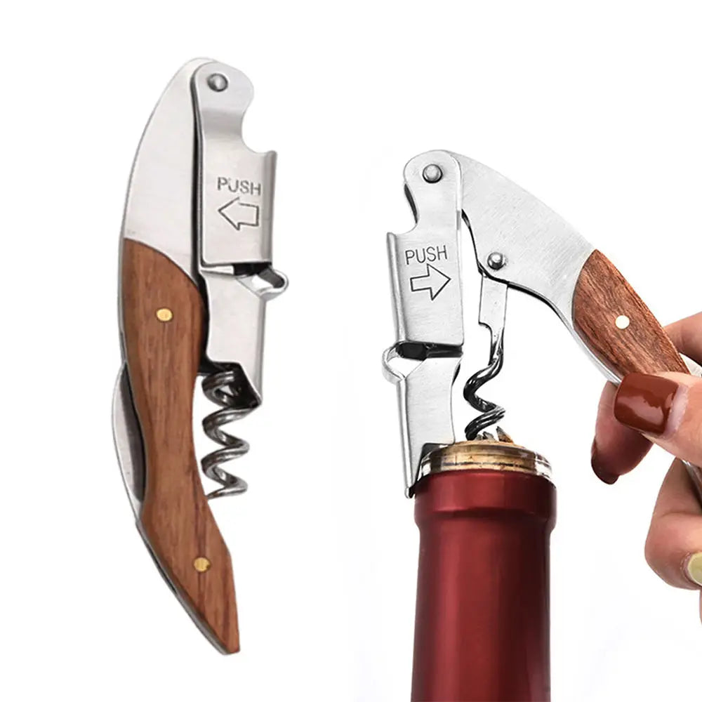Double-Hinged Wine Corkscrew | Stainless Steel & Wood Handle