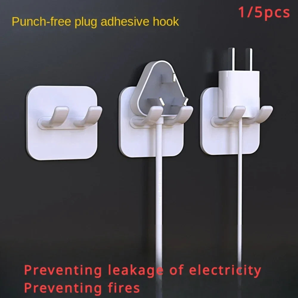 Flush-Free Wall Organizer Hooks – Plug & Cable Storage 1–5 PCS