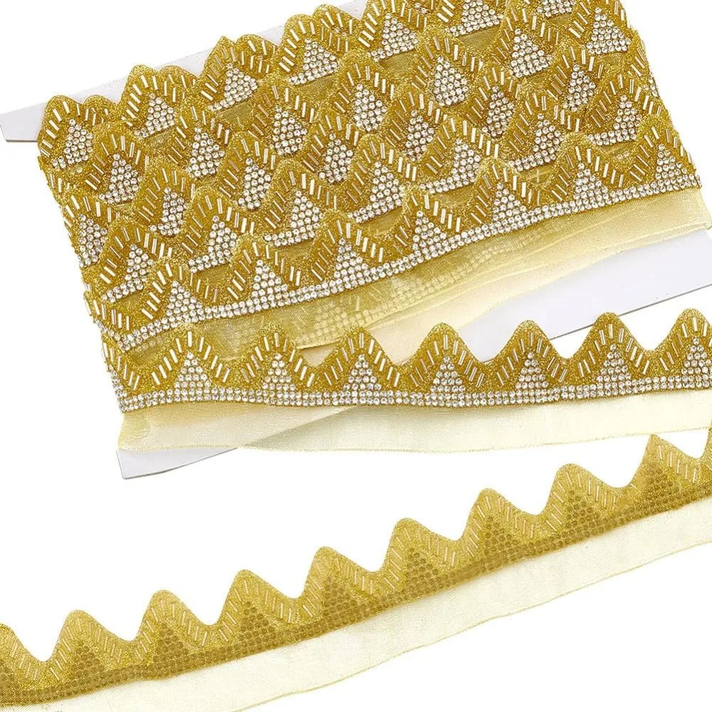 Rhinestone Glass Bead Lace Ribbon Goldenrod 41mm – 5 Yards