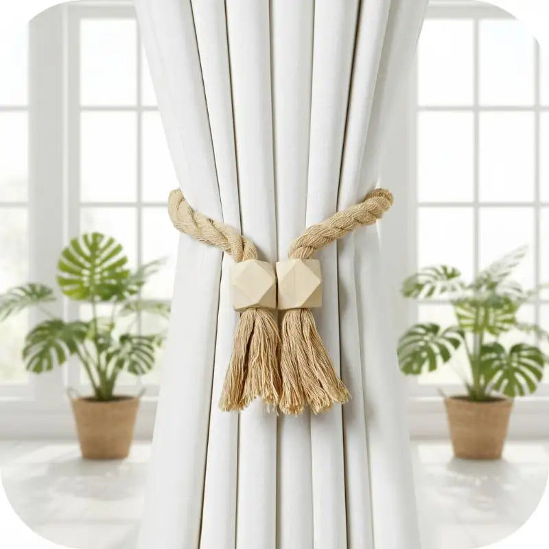 Magnetic Wooden Tassel Curtain Holdbacks – Set of 2