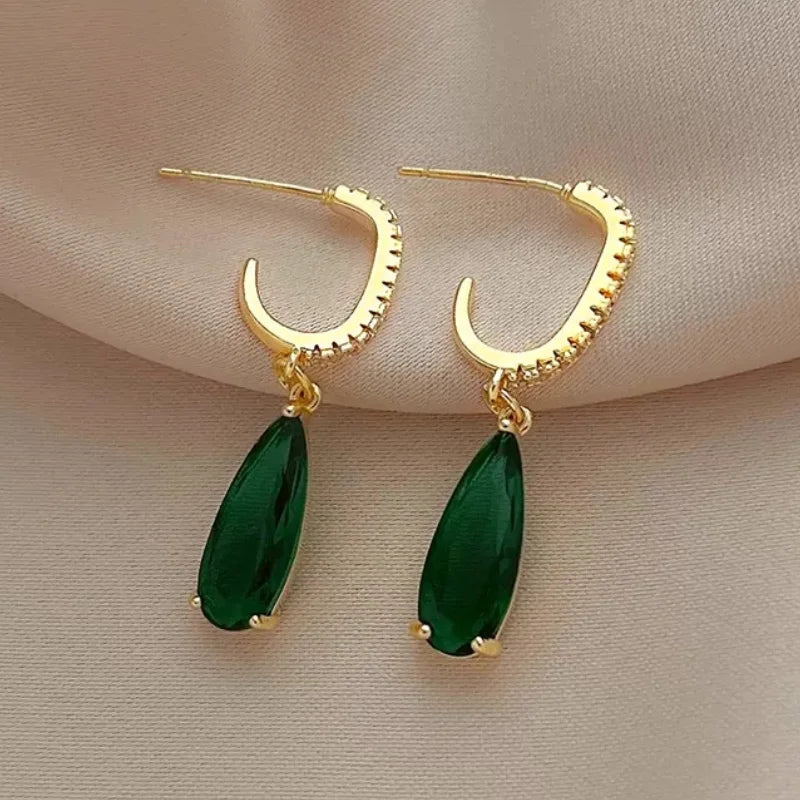 Huitan Green Zirconia Drop Earrings – Women's Fashion Jewelry