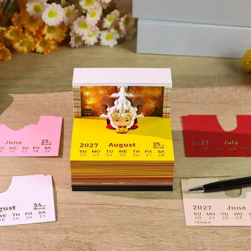 2027 LED Desk Calendar 3D Tear-Away Paper Art | Gift & Decor