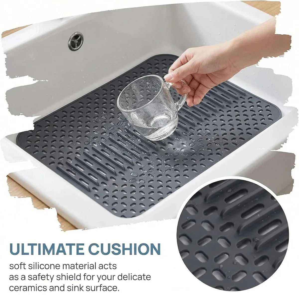 Silicone Sink Mat Protector 16.9"×12.5" | Non-Slip Kitchen Pad