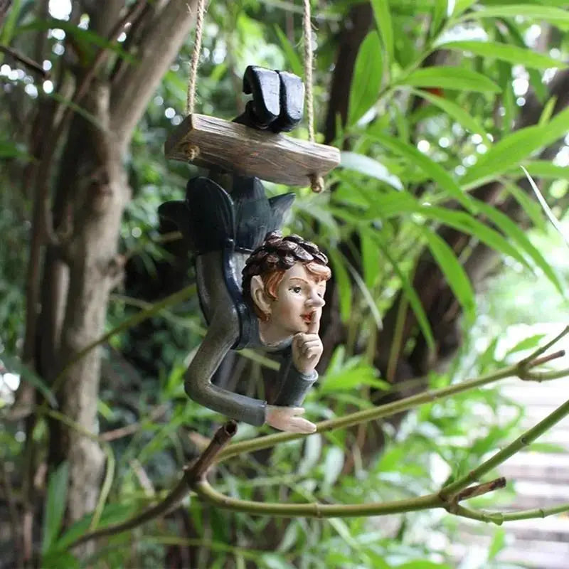 Garden Hanging Elf Ornament – Resin Fairy Figurine for Patio & Yard