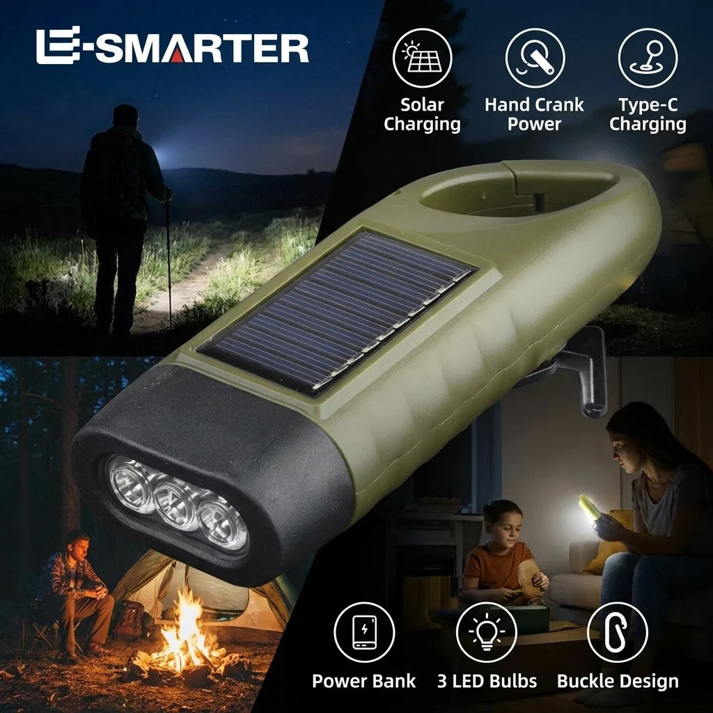 ESMARTER Solar Hand Crank LED Flashlight | Emergency Camping Torch