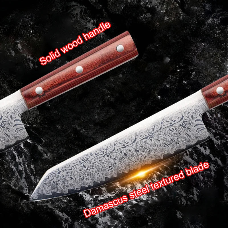 Damascus Steel Chef Knife – Japanese Forged Petty Knife, Wood Handle