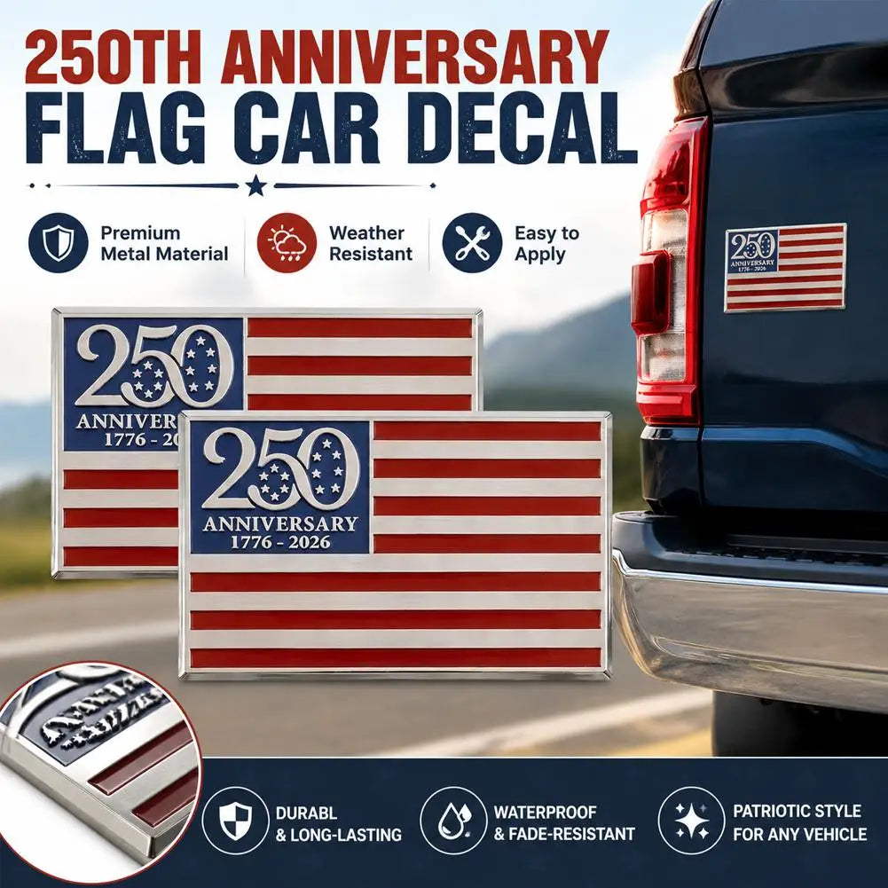 US 250 Metal Flag Car Decal 1776-2026 Patriotic Emblem Badge Pickup