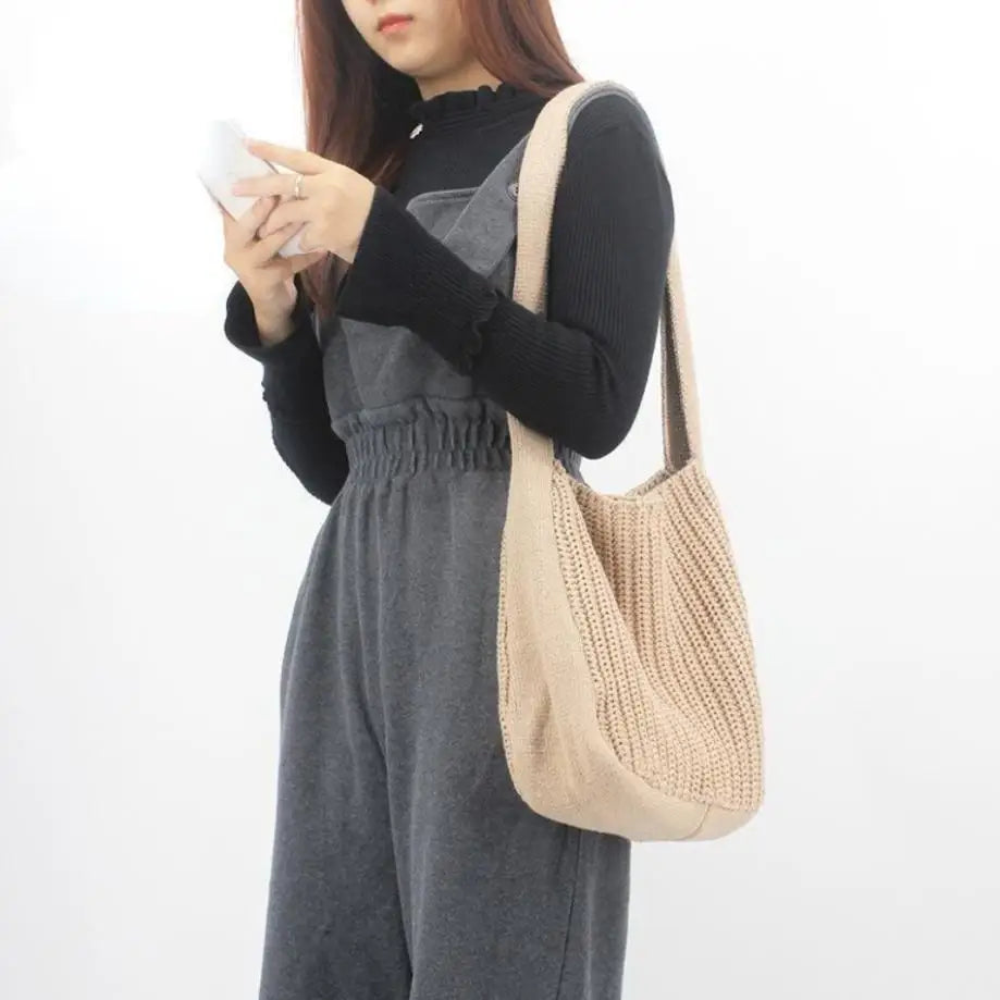 Women's Large Crochet Tote Bag – Hollow Woven Shoulder Handbag