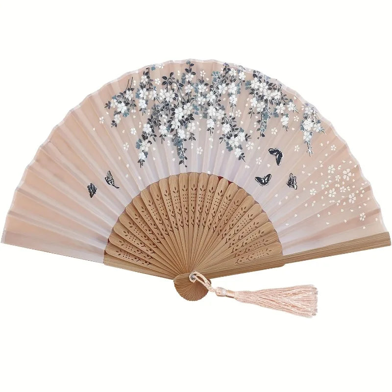 Folding Hand Fan with Tassel | Chinese Japanese Style Party Fan