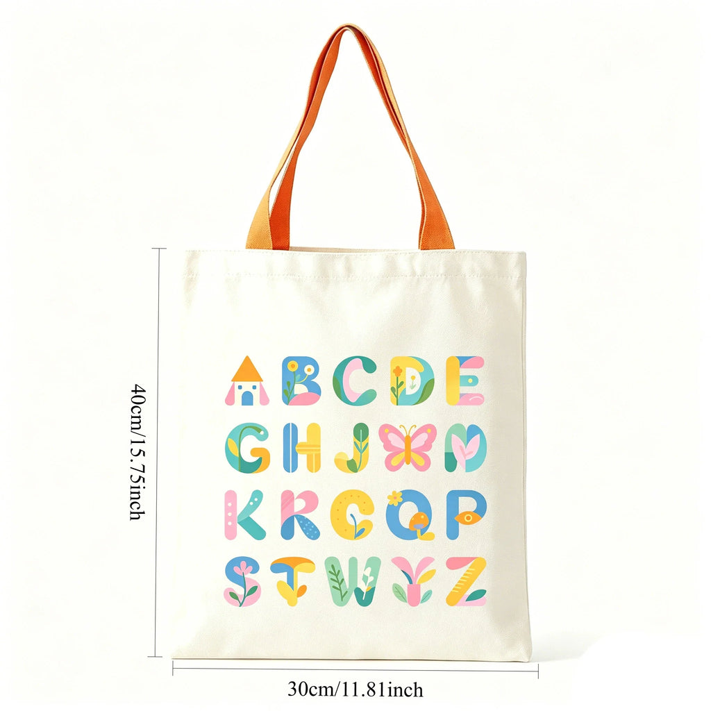 Colorful ABC Print Canvas Tote Bag Large Eco Reusable Shoulder