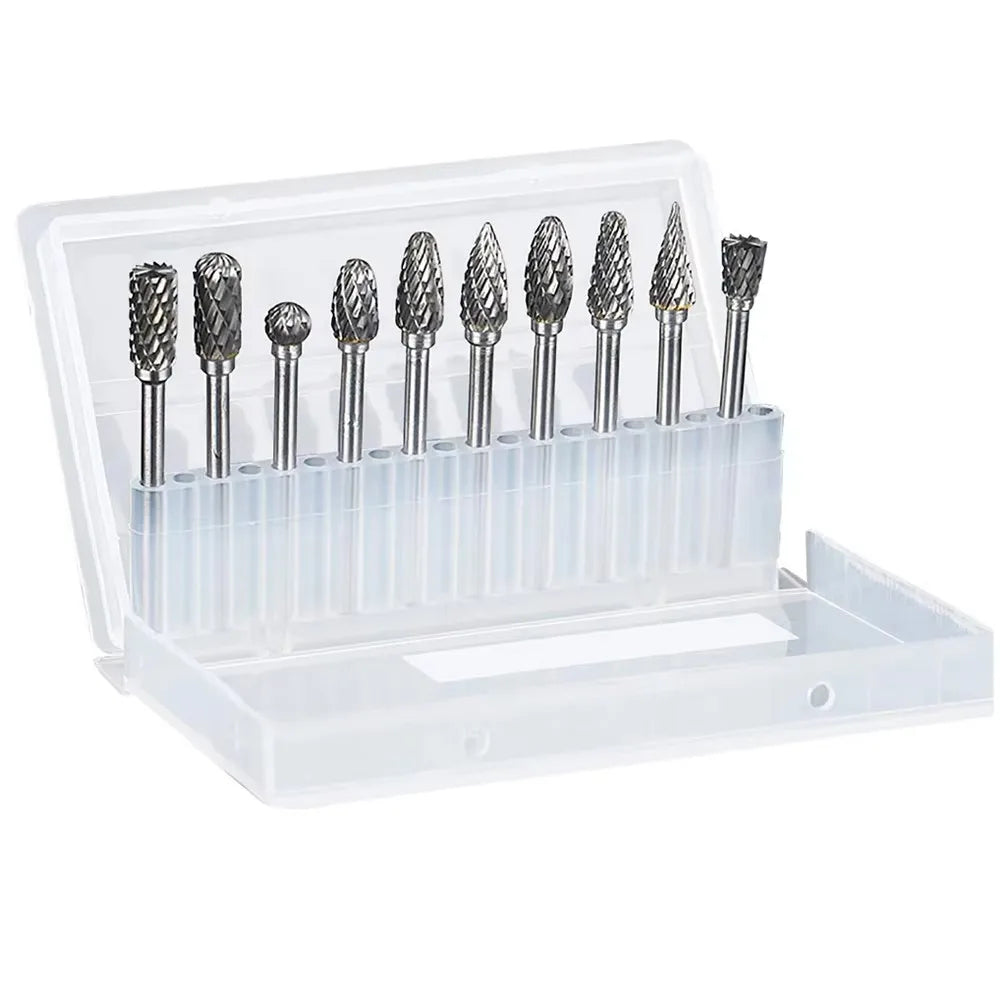 10-Pc Tungsten Carbide Rotary Burr Bits – Double Cut Dremel Set