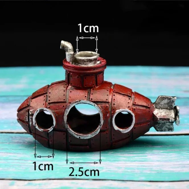 Resin Submarine Aquarium Ornament – Fish & Shrimp Hiding Cave