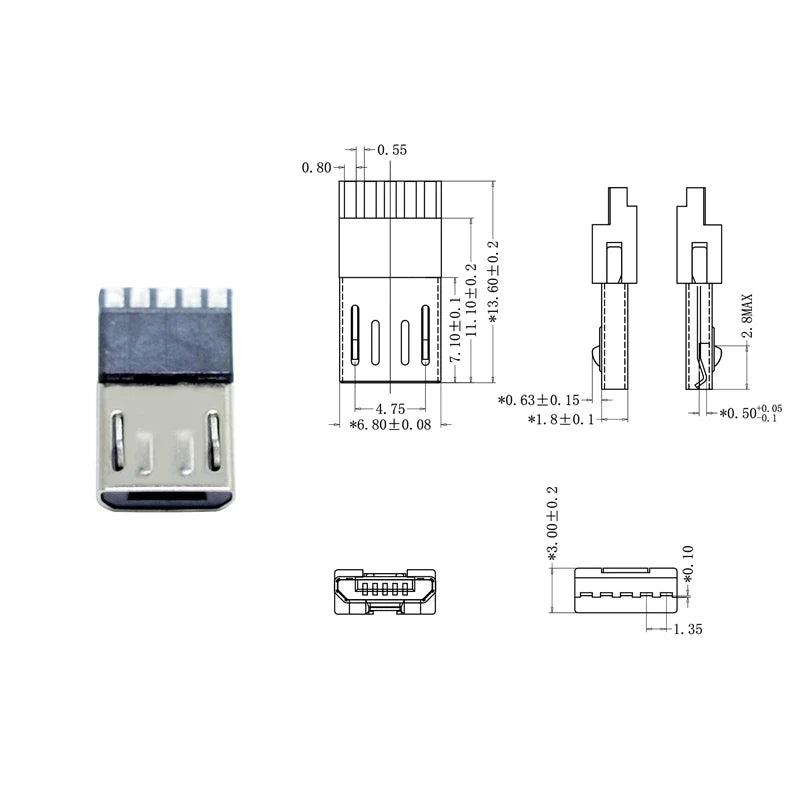 Micro USB 2 0 Male 2p 4p 5Pin Connectors Connector Port Jack Tail