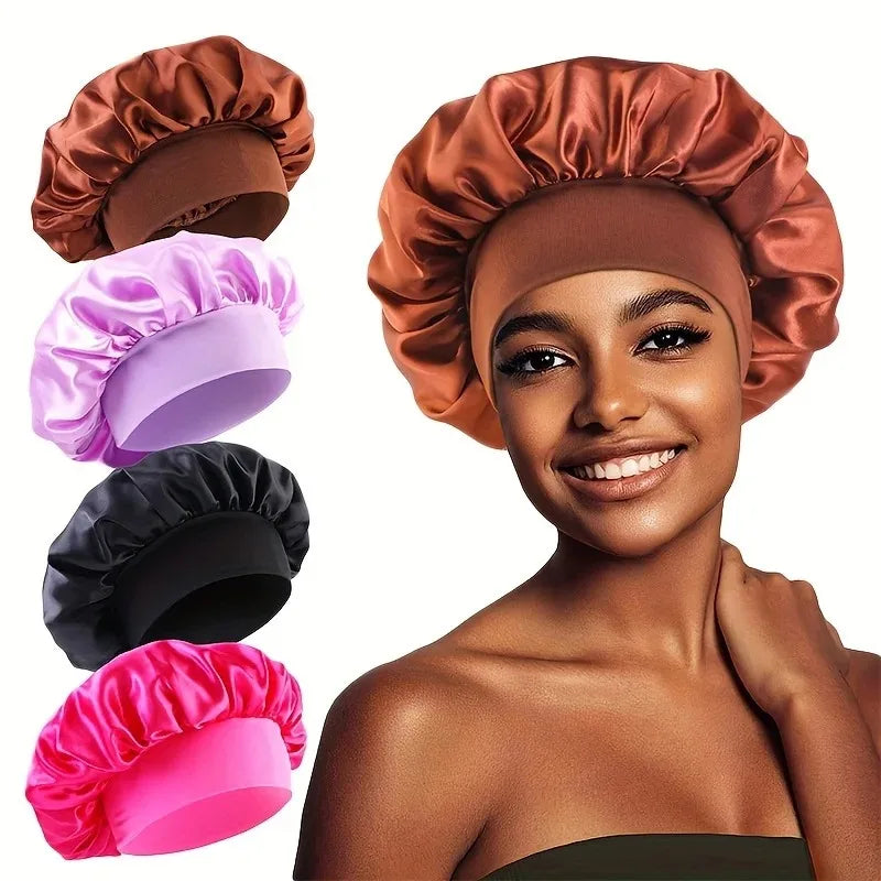 Silk Satin Sleep Bonnet – Wide Soft Band for Curly Hair
